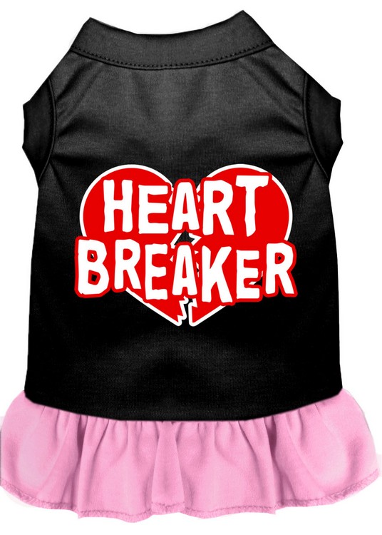 Heart Breaker Screen Print Dog Dress Black with Light Pink XS